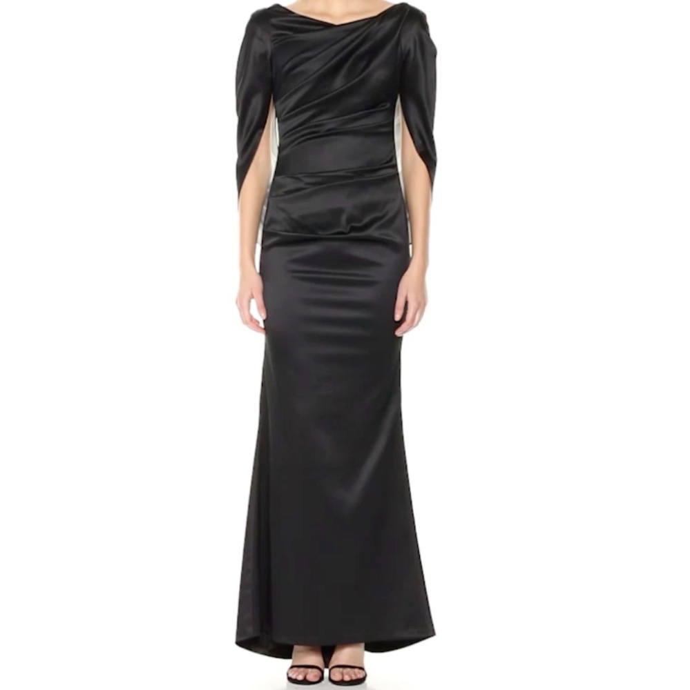 NWT Nicole Miller Drape Back Cape Sleeve Gown